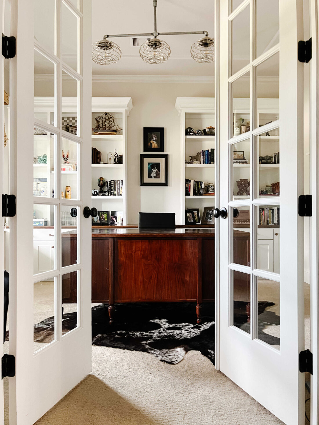 white home office built-ins